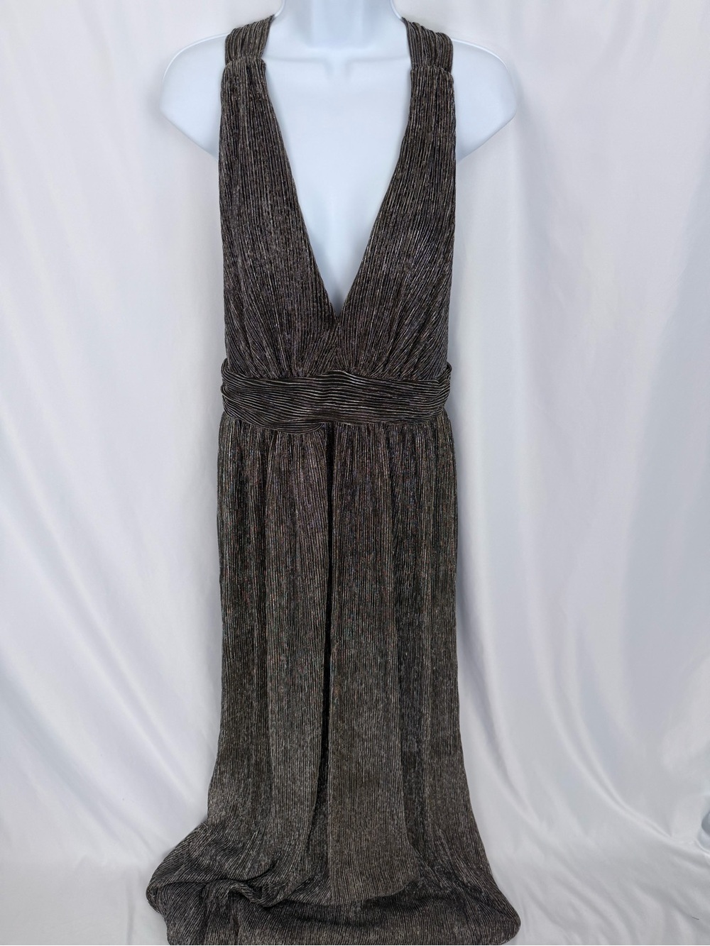 Lulus Looking Radiant Metallic Long Open Back Dress Large